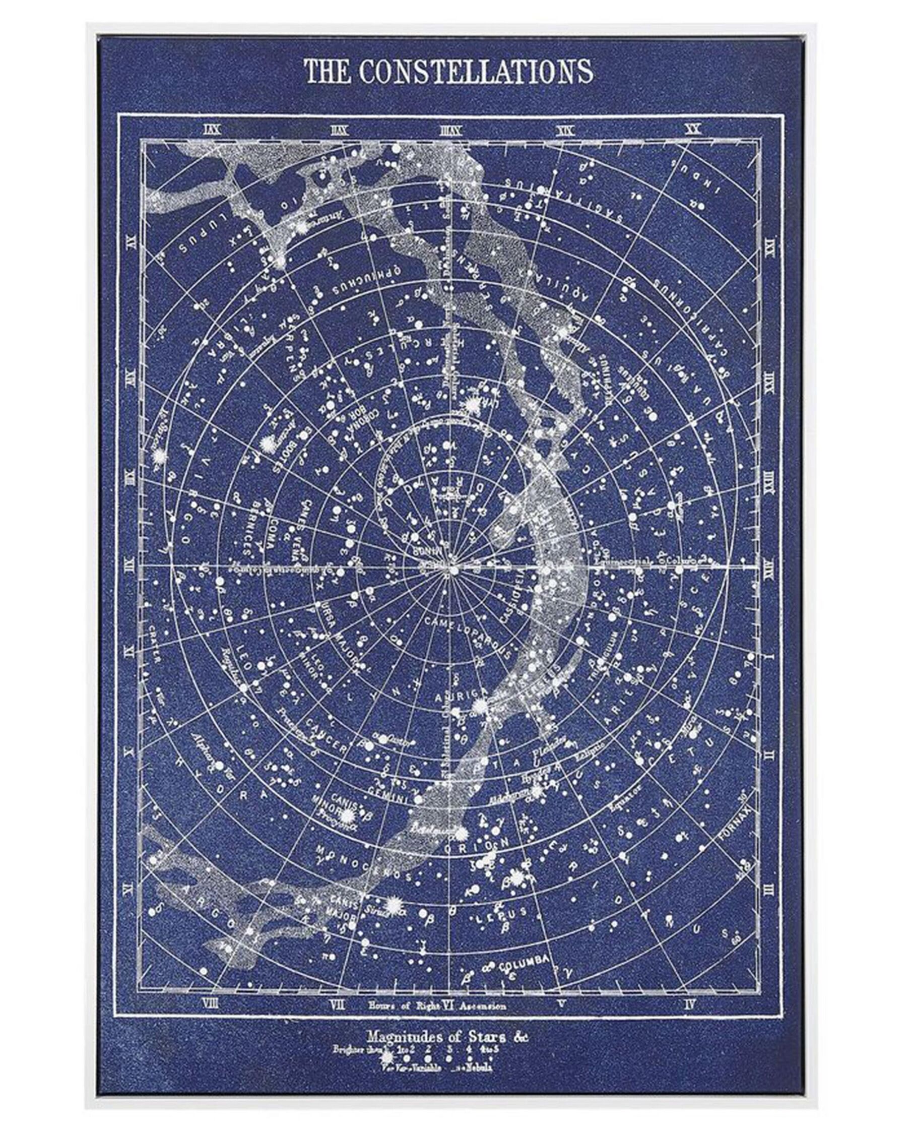Zarámovaný obraz na plátně mapa hvězd 63 x 93 cm modrý TRAVERSA_816157