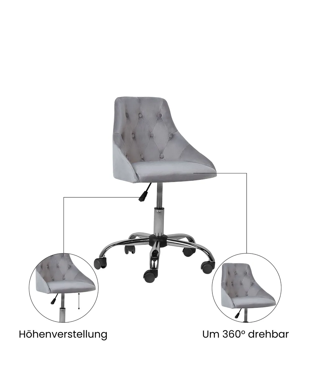 Schreibtischstuhl PARRISH Samtstoff Grau_1071627