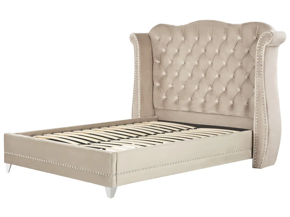 Bett mit Lattenrost Samtstoff AYETTE 140 x 200 cm Beige_832204