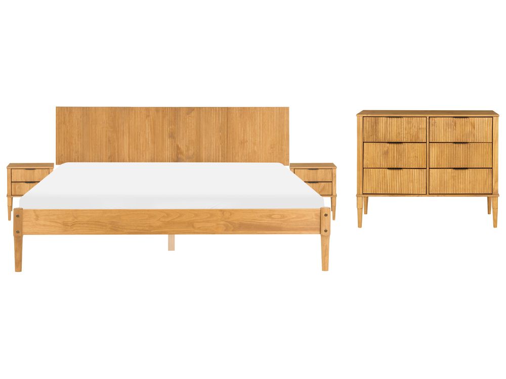 Set da camera da letto Legno di pino AMBAZAC 180 x 200 cm Marrone chiaro