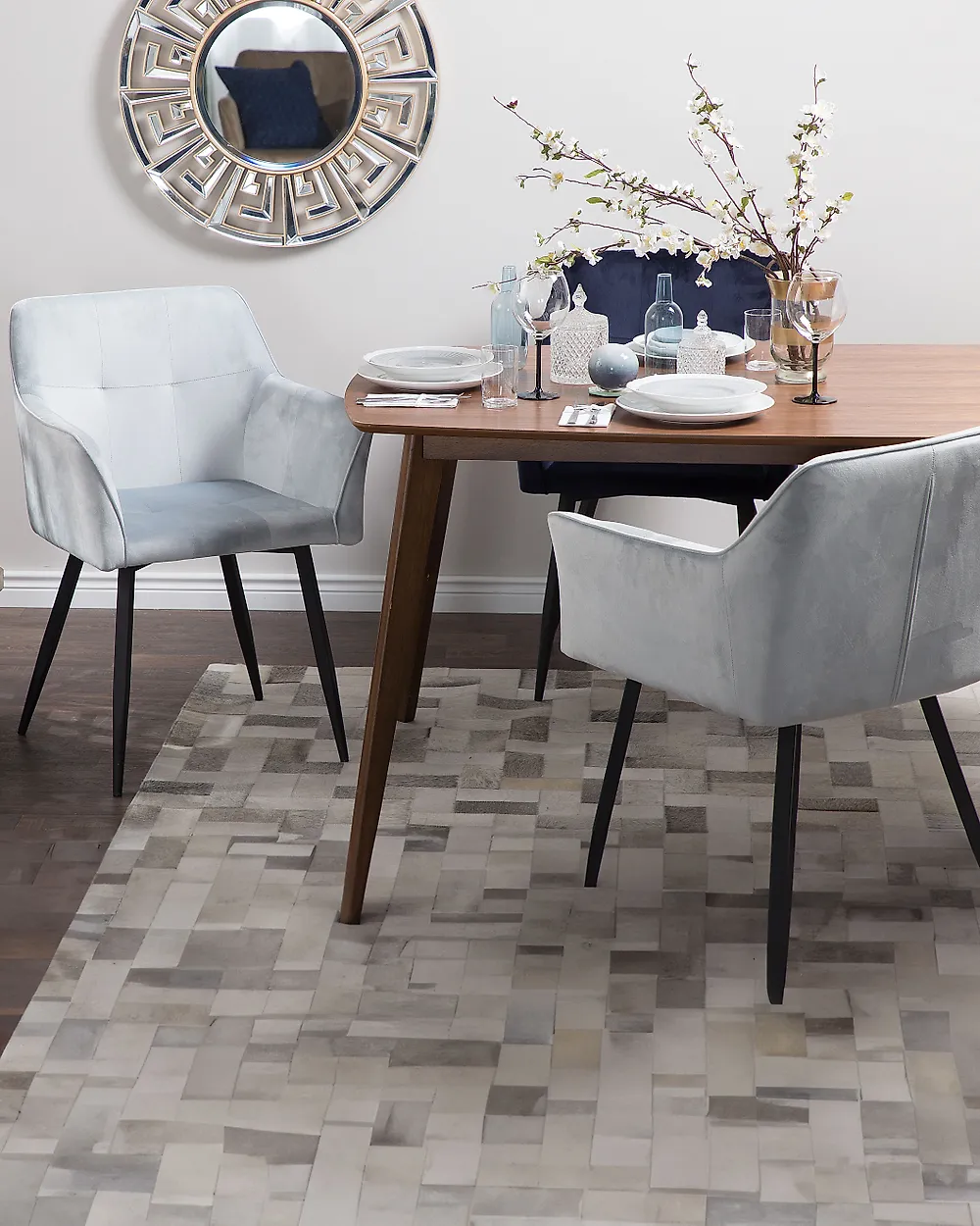 Conjunto de 2 sillas de comedor JASMIN Terciopelo Gris claro_1182781