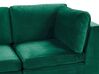 Canapé angle modulable côté droit en velours vert 5 places avec pouf EVJA_789786