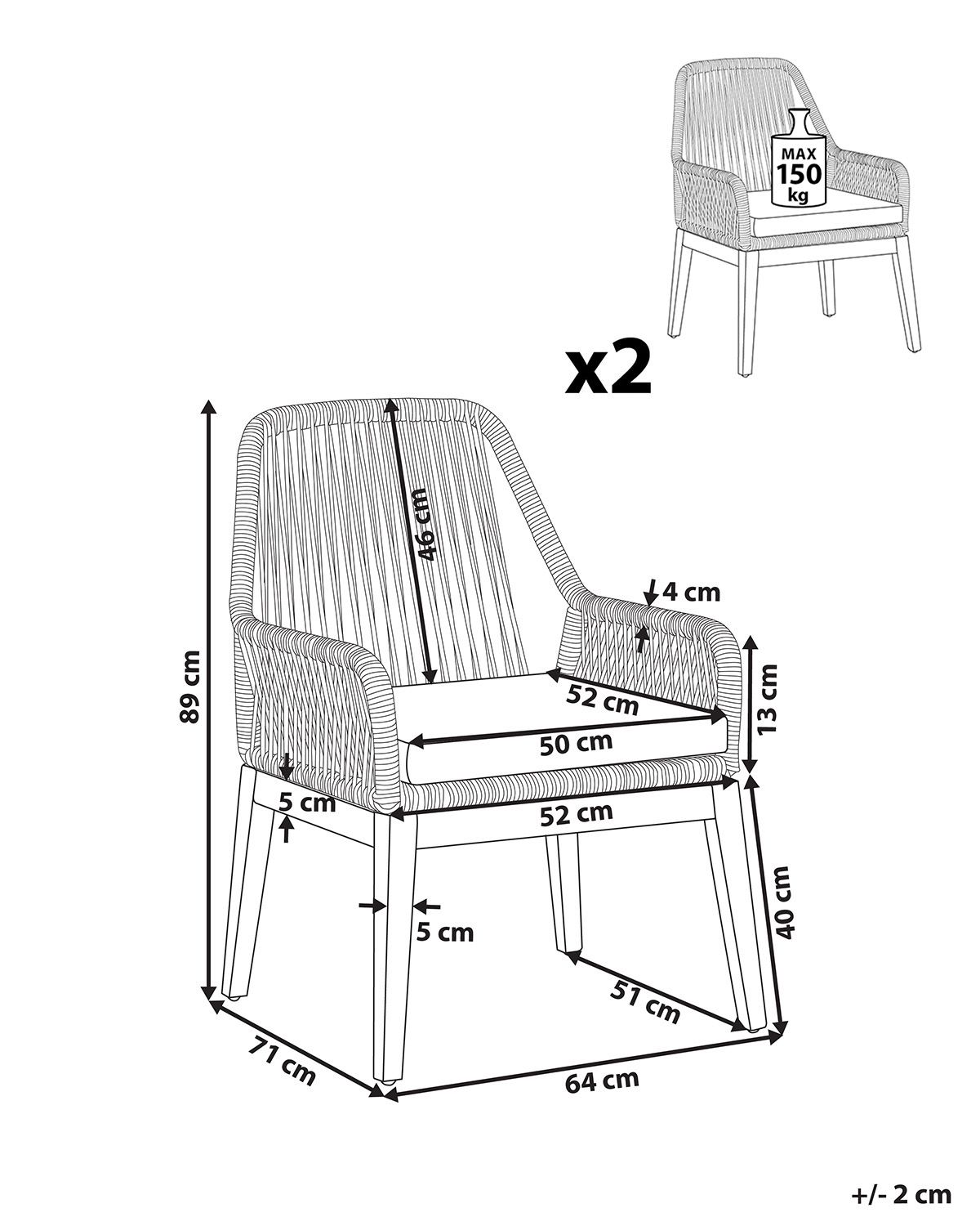 Set di 2 sedie da giardino con cuscini OLBIA Blu marino_1073597