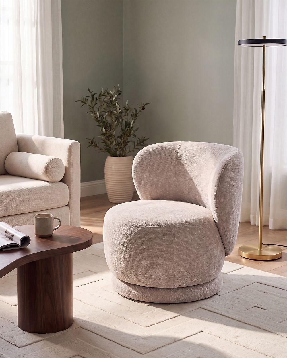 Drehsessel BLOMMA Chenillegewebe Beige