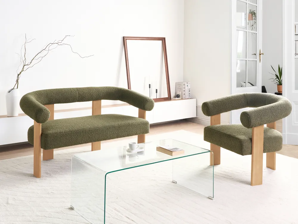 Living Room Set ILBRO Boucle Green/ Light Brown