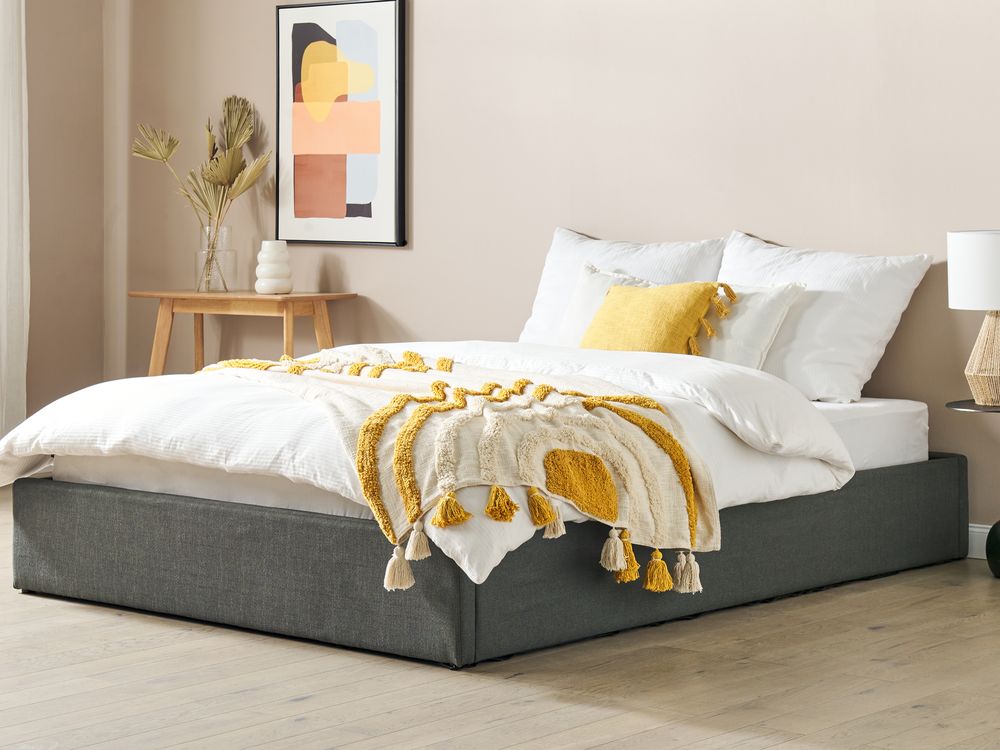 Bett mit Stauraum ohne Kopfteil DINAN Stoff Dunkelgrau 160 x 200 cm
