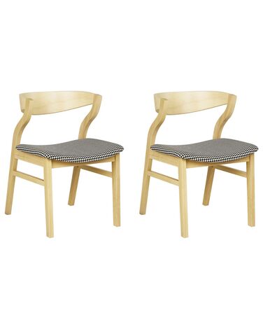 Set of 2 Dining Chairs Houndstooth Light Wood MAROA