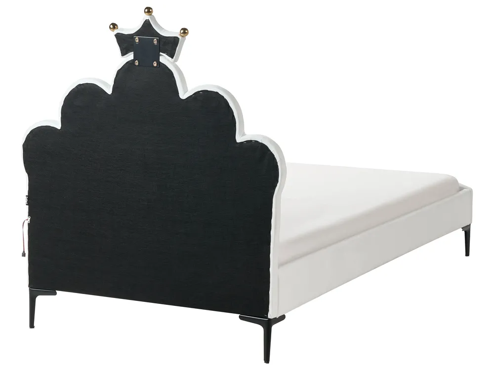 Cama infantil Coroa Veludo RUBIAN 90 x 200 cm Com luzes LED Branco_962146