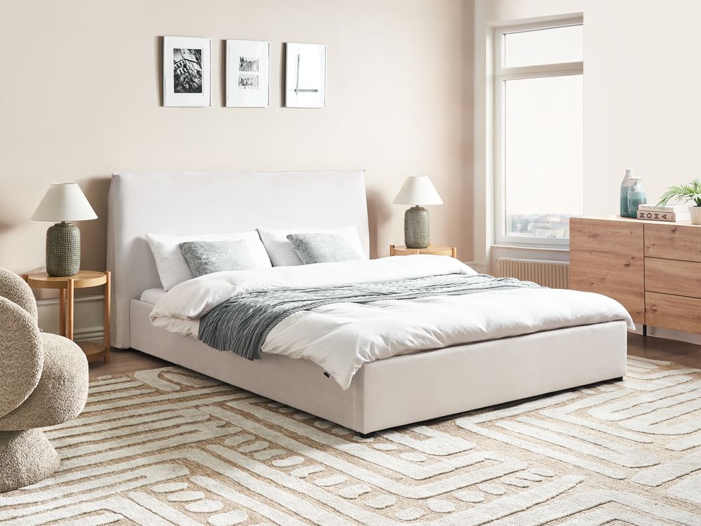 Lit avec sommier Velours LAVAUR 160 x 200 cm Blanc cassé