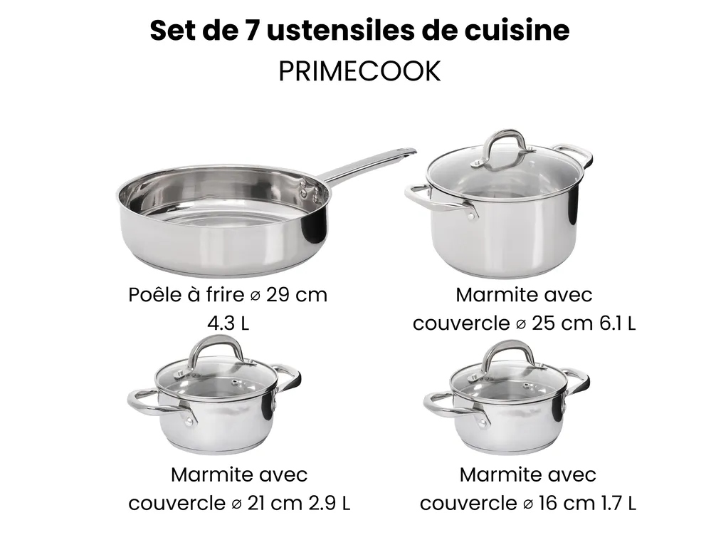 Ensemble de 7 pièces d'ustensiles de cuisine PRIMECOOK Acier inox Argenté_1051153