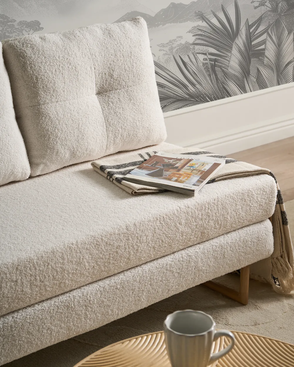 Sofa Bed 2 Seater JERSLEV Boucle Off-White_1012068