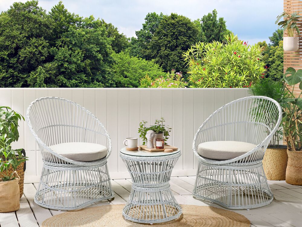 Bistro Set with Cushion MESYNA PE Rattan White Beliani