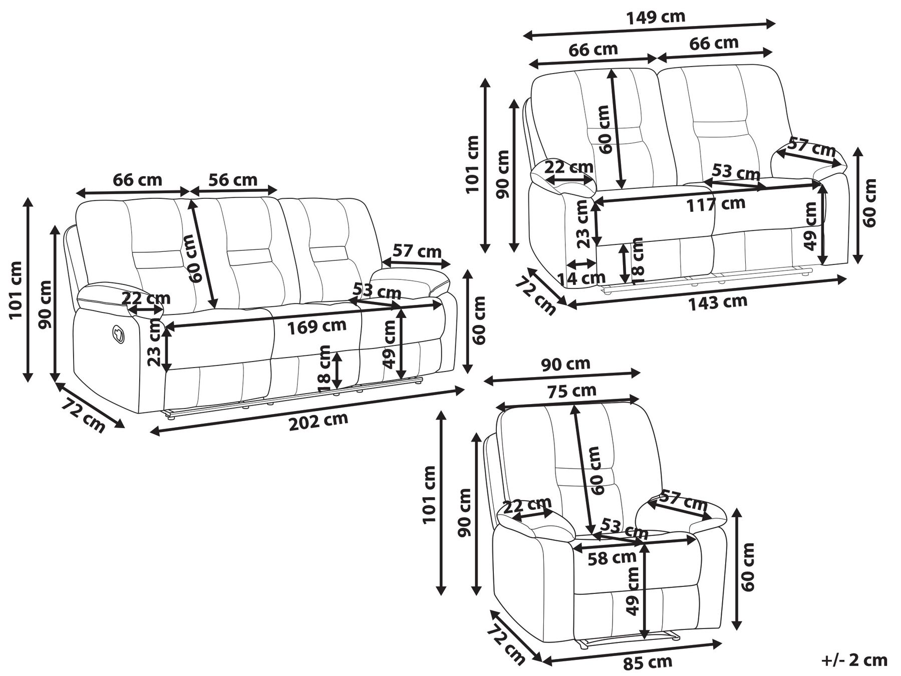 Fabric Manual Recliner Living Room Set Beige BERGEN_944378