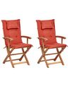 Set of 2 Garden Dining Chairs with Red Cushions MAUI II_926455