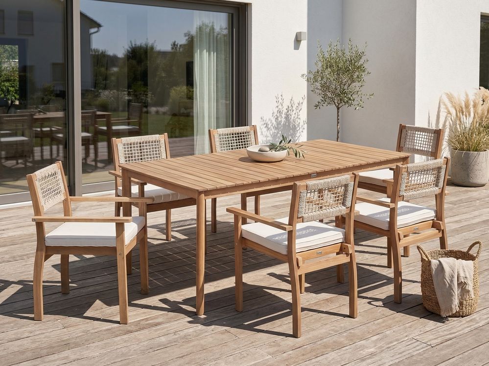 Garden Dining Set 6 Seater JACO/SUMIRAGO Acacia Wood Light Brown