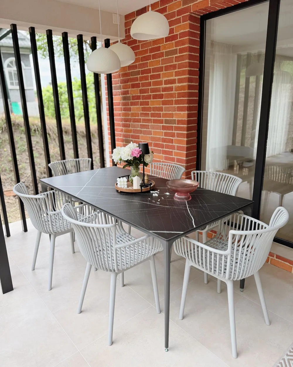 Garden Dining Table SOVARETO 180 cm 90 cm Marble Effect Black Marble_1082502