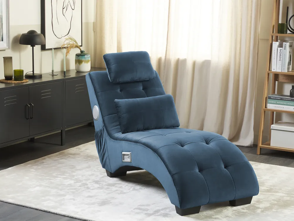 Chaise longue SIMORRE Velluto Blu scuro con altoparlante Bluetooth