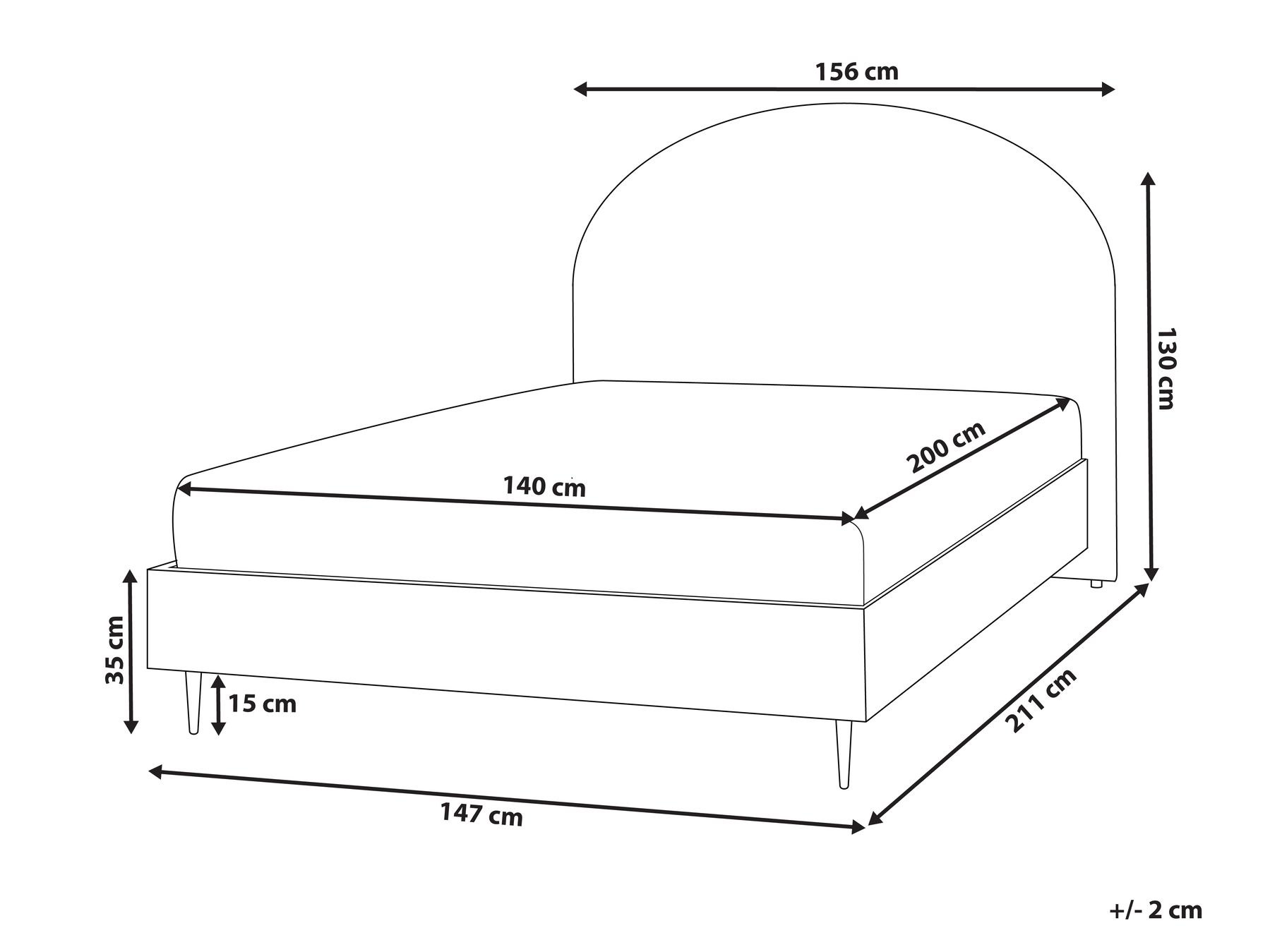 Bett mit Lattenrost Stoff MILLAY 140 x 200 cm Cremeweiß_863289