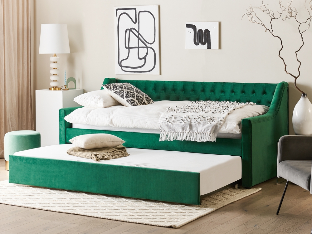 Velvet EU Single Trundle Bed Green MONTARGIS Beliani