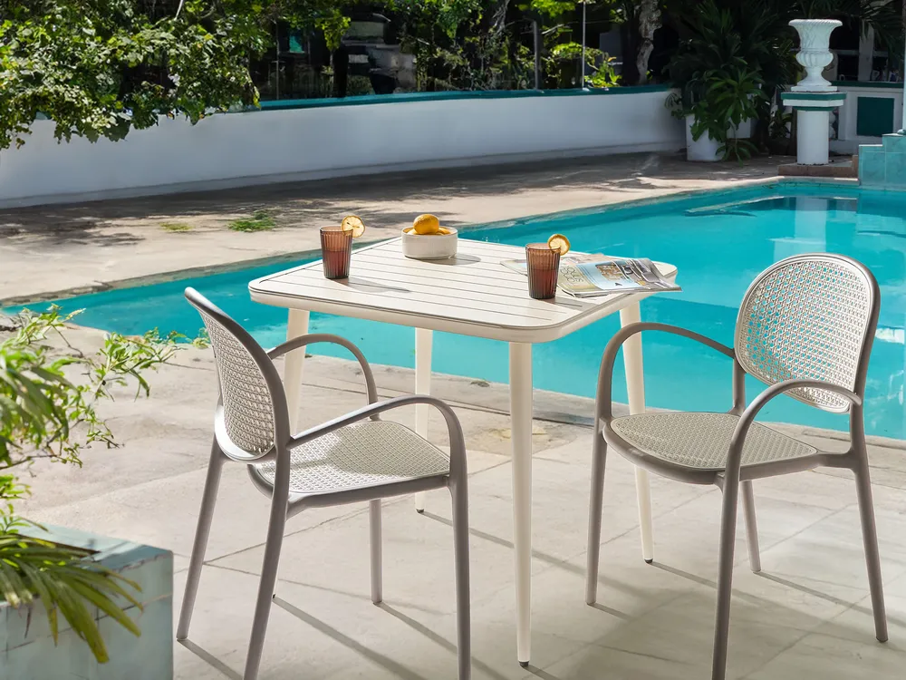 Garden Dining Table NATURNO 80 cm 80 cm Metal Light Beige_1003569