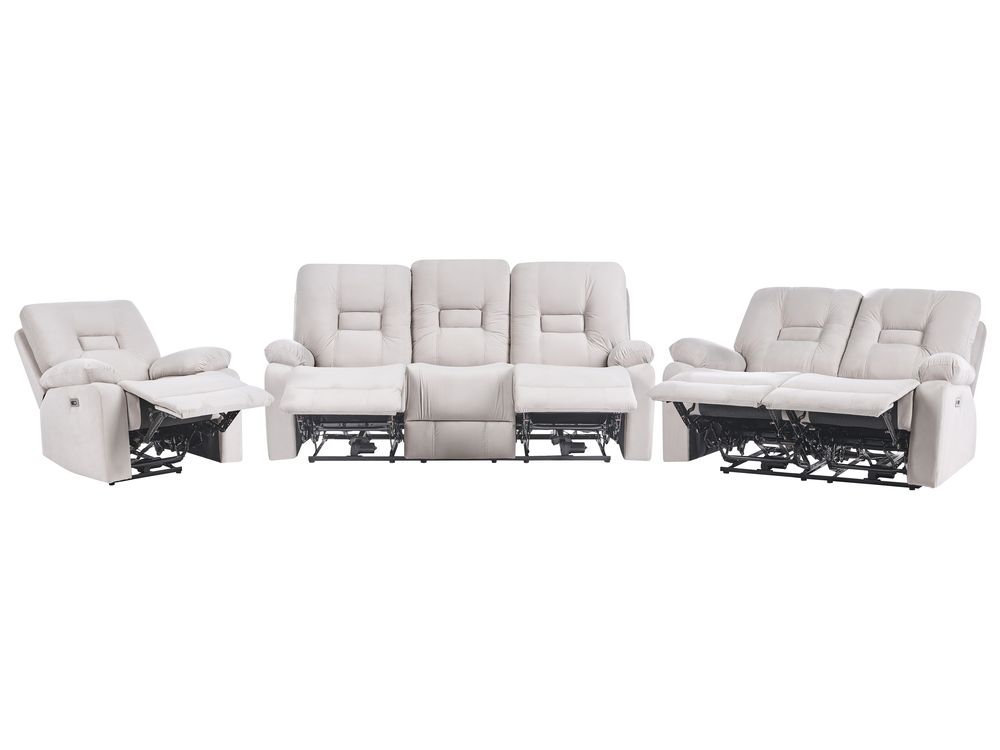 Electric Recliner Living Room Set 6 Seater BERGEN with USB Port Velvet Light Beige