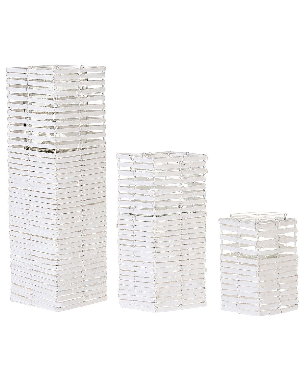 Zestaw 3 świeczników MAROLA 54/34/20 cm Drewno topolowe Biały