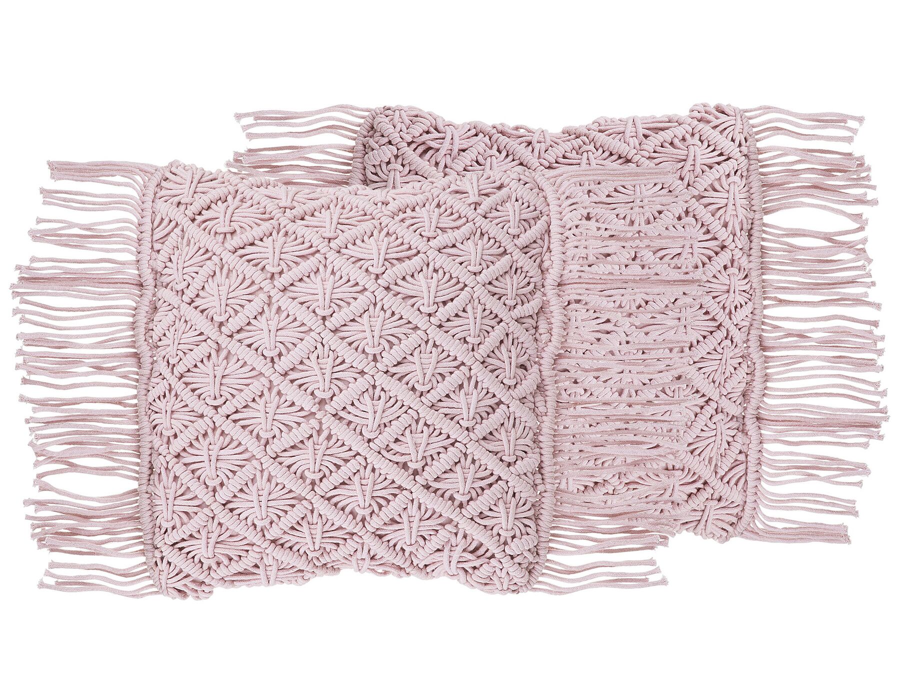 Set of 2 Cotton Macramé Cushions with Tassels 40 x 40 cm Pink YANIKLAR_768952