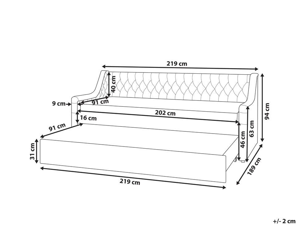 Trundle Bed Velvet MONTARGIS 90 x 200 cm (EU Single) Light Grey_798334