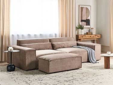 2 Seater Modular Fabric Sofa with Ottoman Brown HELLNAR