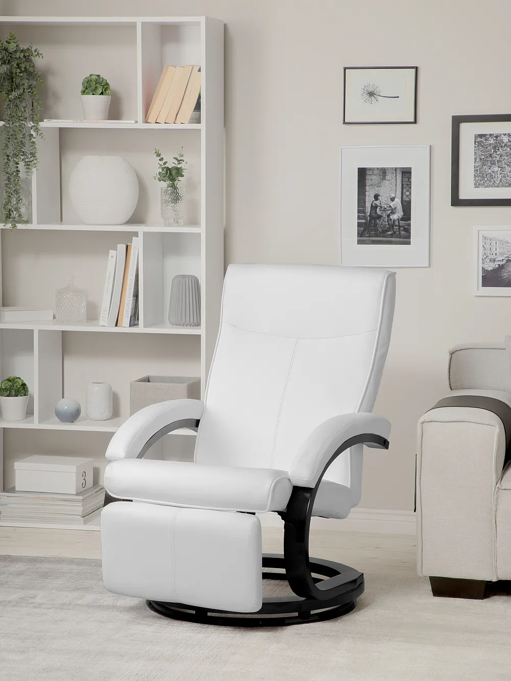 Recliner Chair MIGHT with Footrest Faux Leather White_709257
