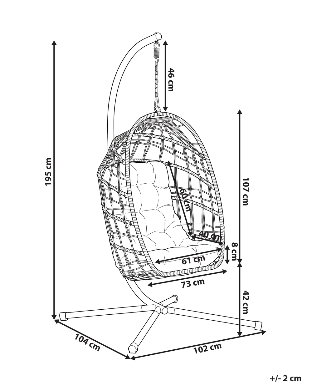 Hanging Chair with Stand MORNESE Metal Natural_1146581