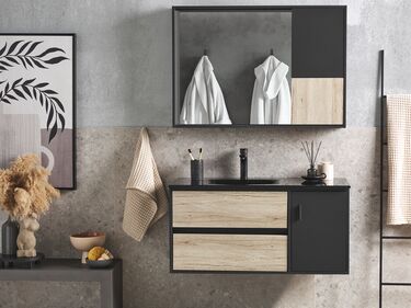 Bathroom Vanity Set with Mirrored Cabinet 100 cm Light Wood and Black TERUEL