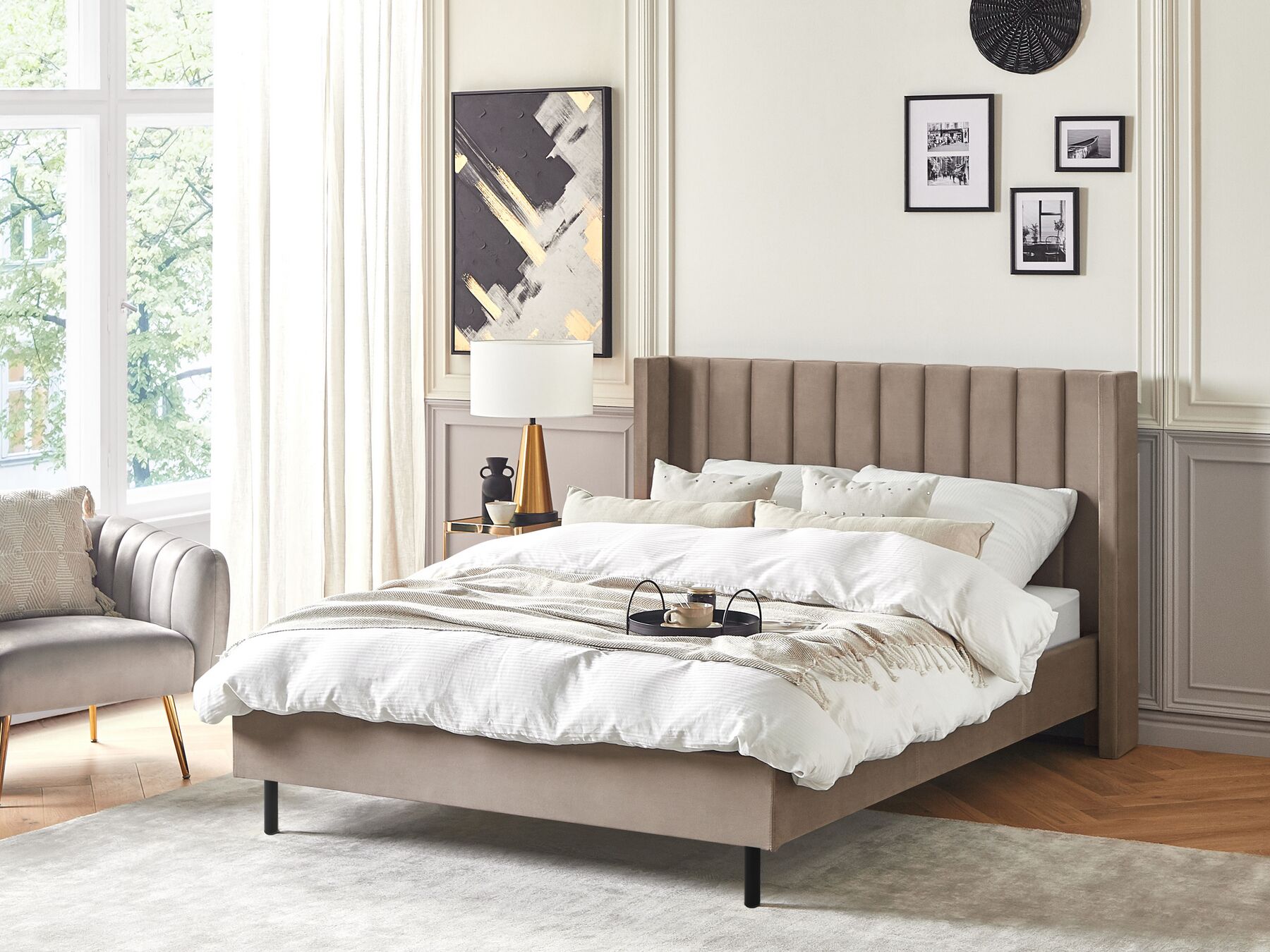 Velvet EU Double Size Bed Taupe VILLETTE_832635