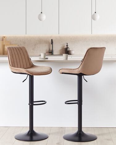 Set of 2 Velvet Swivel Bar Stools Brown DUBROVNIK