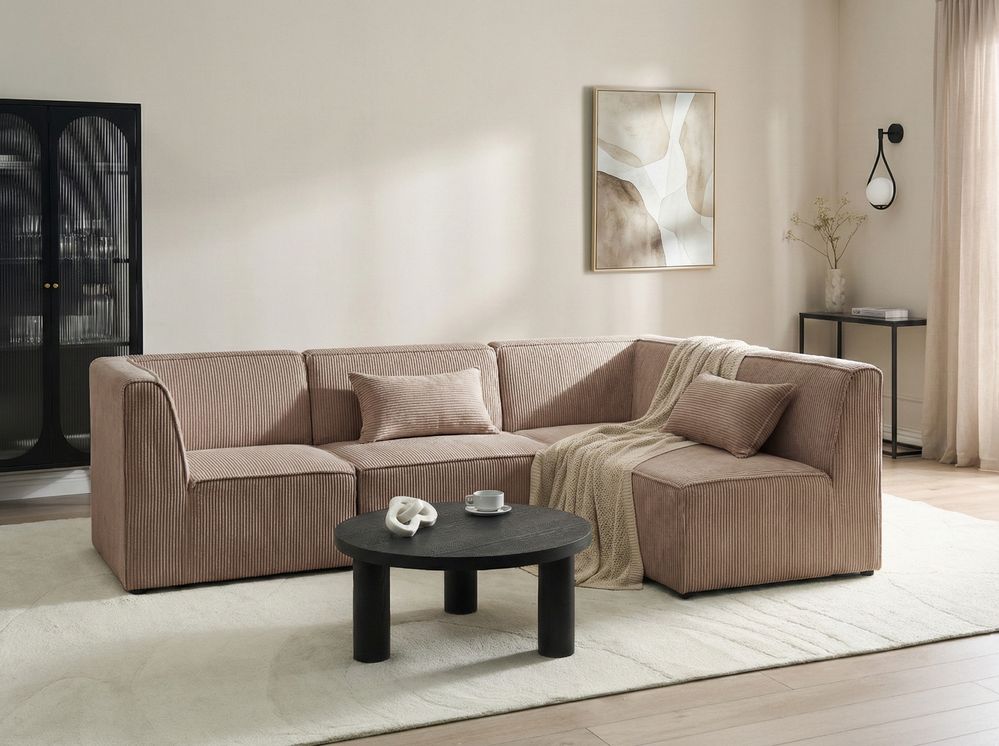 Modular Corner Sofa 4 Seater LEMVIG Corduroy Dark Beige Left Hand