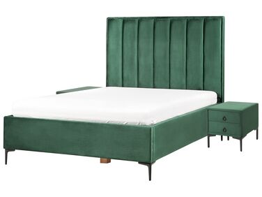 Ensemble de chambre en velours vert foncé avec lit double 140 x 200 cm SEZANNE