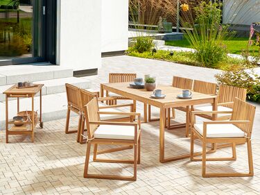 8 Seater Certified Acacia Wood Garden Dining Set with Off-White Cushions SASSARI II