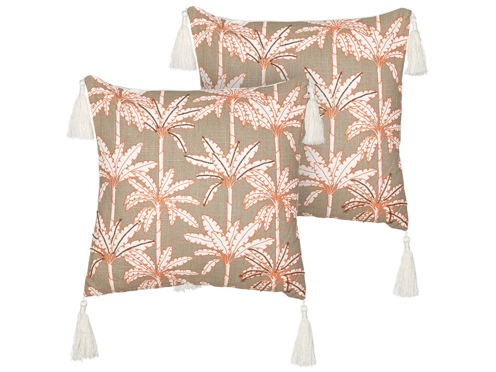 Set of 2 Decorative Cushions MELOBESIA 45 x 45 cm Cotton Multicolour Plant Pattern