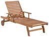 Chaise longue en bois naturel et coussin rayé bleu beige JAVA_763103