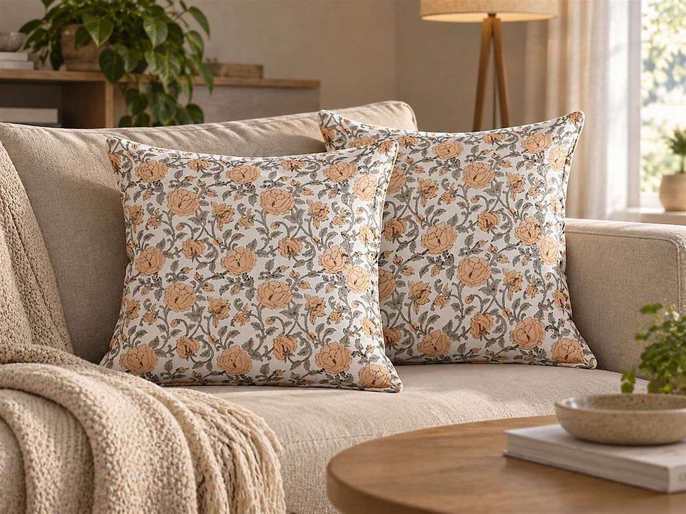 Set of 2 Decorative Cushions MEADIA 45 x 45 cm Cotton Red Floral Pattern