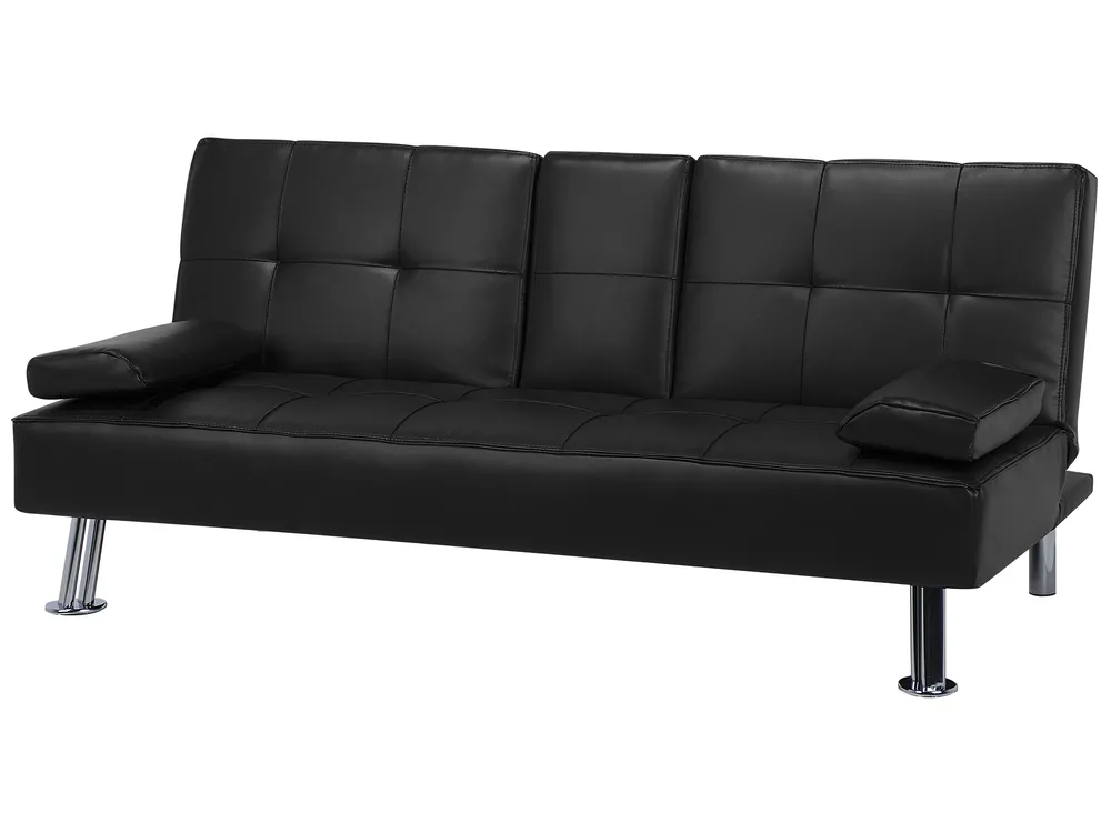 Sofa Bed 3 Seater ROXEN Faux Leather Black_701812