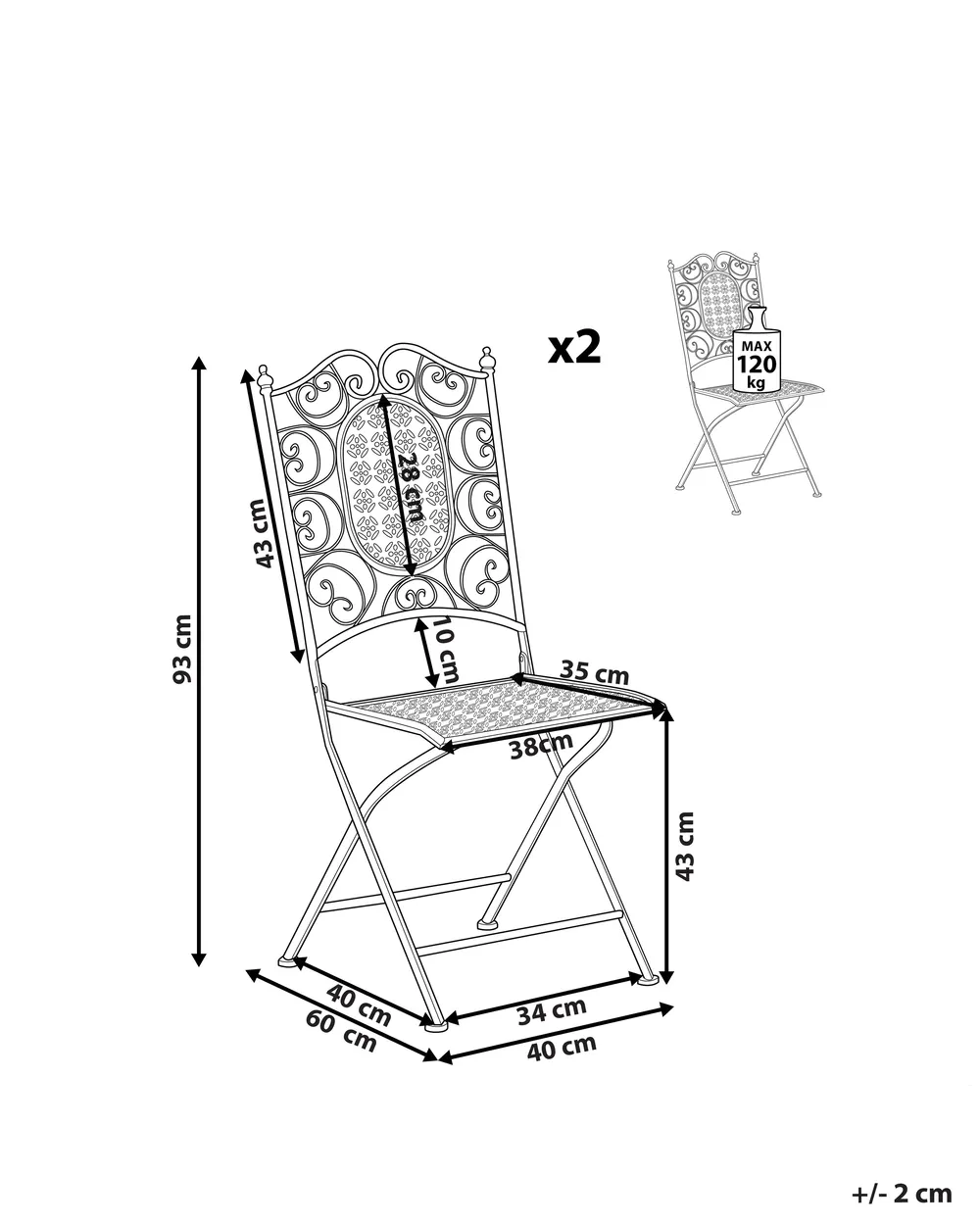 Set di 2 sedie da giardino BORMIO Pieghevole Metallo Nero_806919