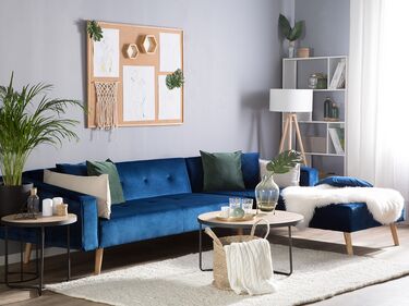 Left Hand Velvet Corner Sofa Bed Blue VADSO