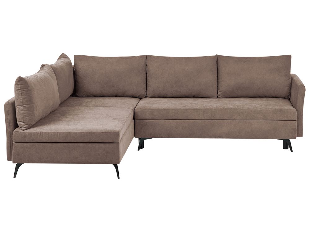 Corner Sofa Bed 3 Seater KOGE with Storage Fabric Brown Right Hand