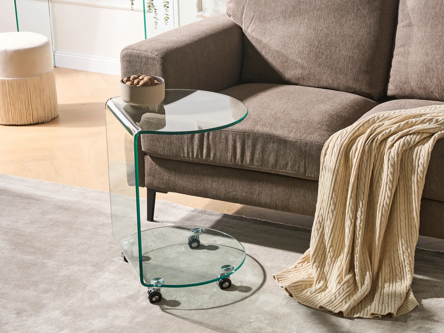 Side Table MINTO with Wheels Tempered Glass Transparent_1032563
