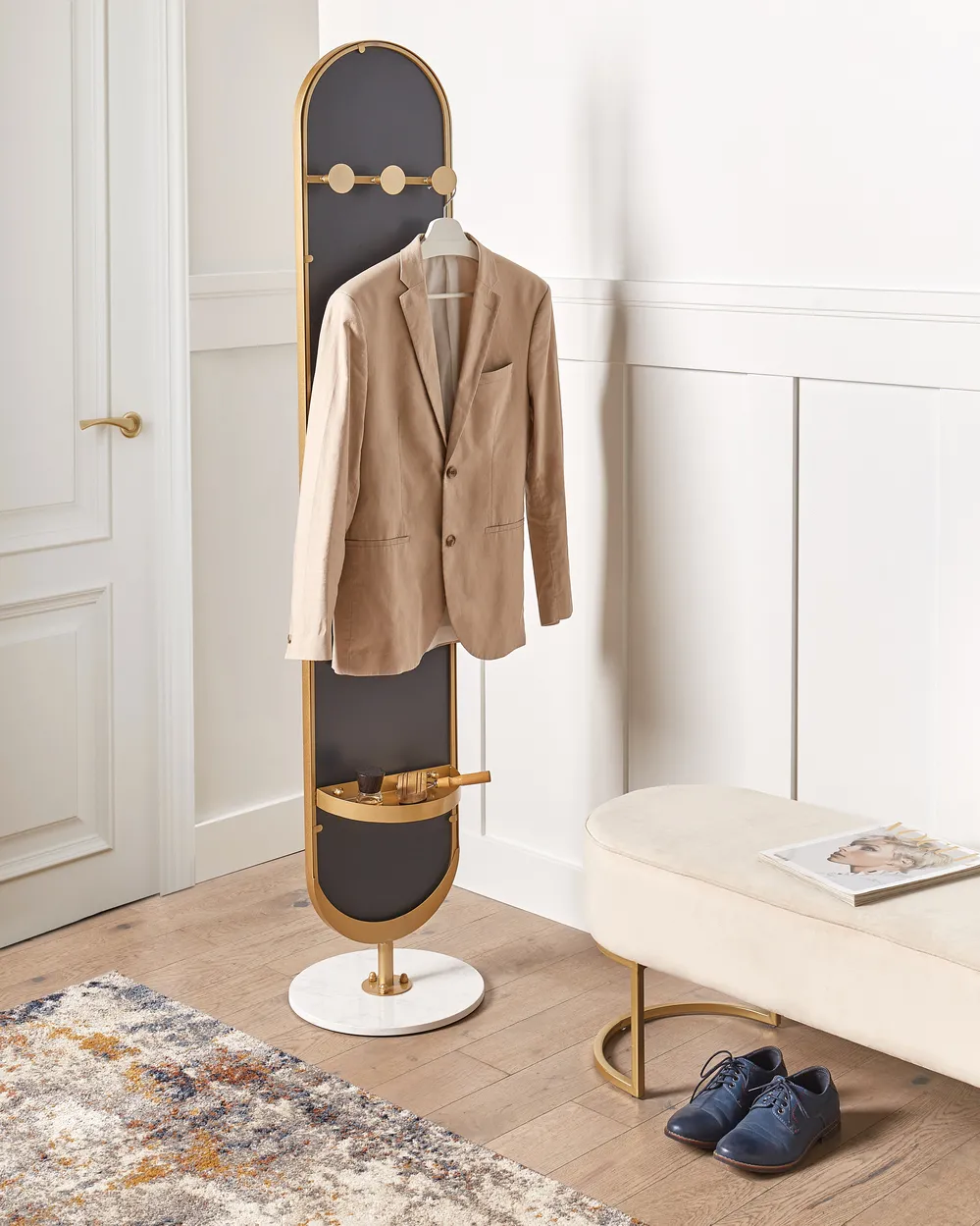 Coat Stand with Mirror MOODY 170 cm Metal Gold_935088
