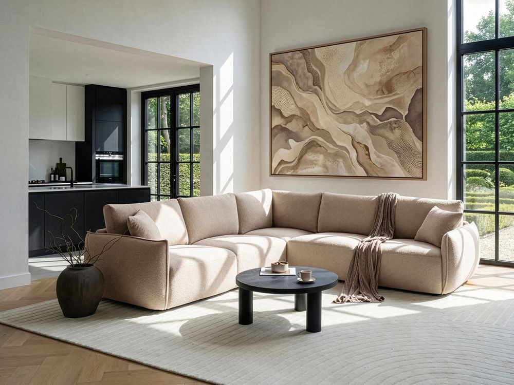 Sofá modular esquinero 5 plazas MESNALI Bouclé Beige Derecha