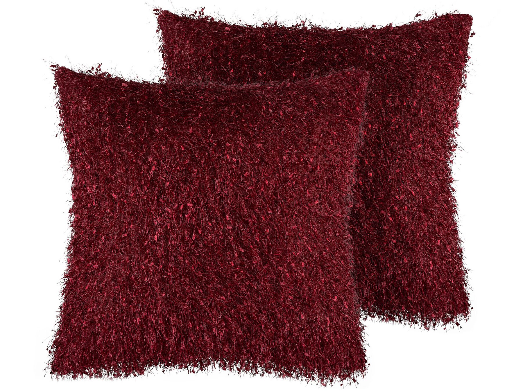 Set of 2 Shaggy Cushions 45 x 45 cm Red HELLEBORE_769264