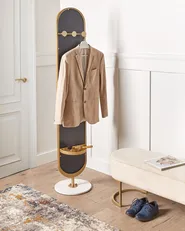 Coat Stand with Mirror MOODY 170 cm Metal Gold_935088