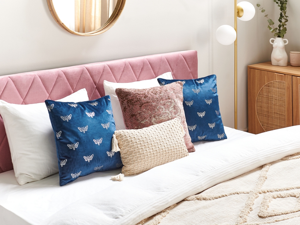 Set of 2 Velvet Cushions Butterfly Pattern 45 x 45 cm Blue YUZURI Beliani